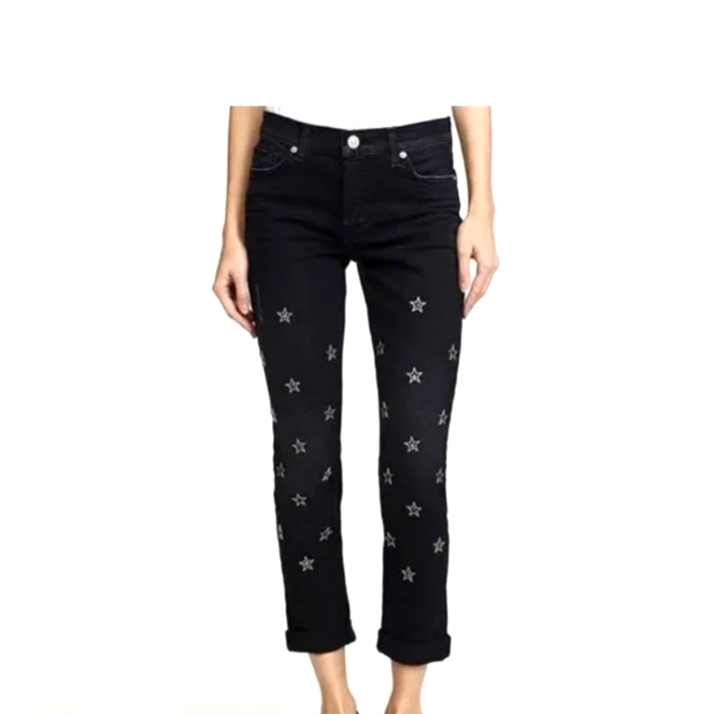Hudson Riley Crop Relaxed Straight Mythology Black Star Embellished Jeans